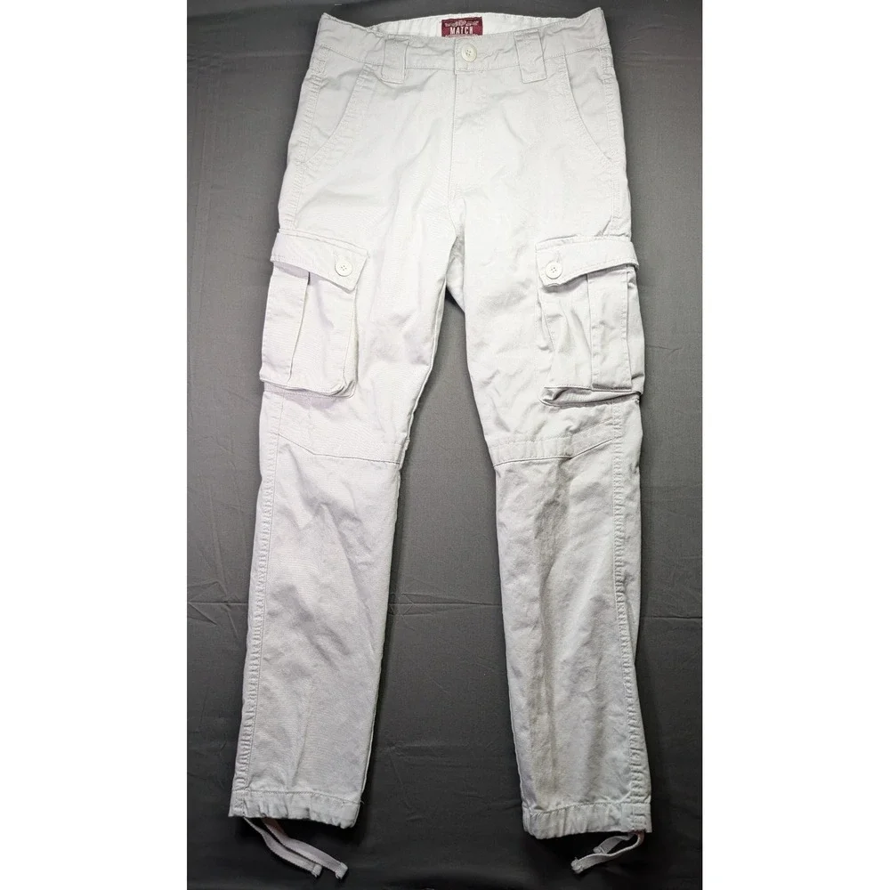 Match Stick Mens Cargo Pants Size 29 Light Khaki Cotton Workwear Multi Pocket